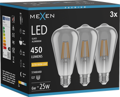 Mexen Vintis 3x LED филаментна крушка E27, ST64, 6W, Топла - 2200K, 450 lm, димно