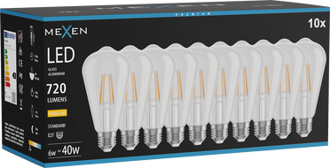 Mexen Vintis 10x LED филамент крушка E27, ST64, 6W, Топла - 2700K, 720 lm, прозрачен