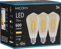 Mexen Vintis 3x LED filament крушка E27, ST64, 6W, Топло - 2700K, 600 lm, кехлибар - L152-E27-0627-50x03