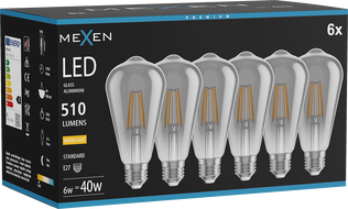 Mexen Vintis 6x LED филаментна крушка E27, ST64, 6W, Топла - 2700K, 510 lm, димно стъкло