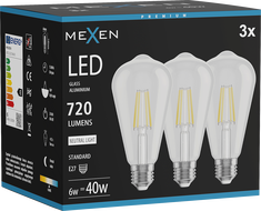 Mexen Vintis 3x LED нажежаема жичка E27, ST64, 6W, Неутрална - 4000K, 720 lm, прозрачен