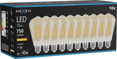 Mexen Vintis 10x LED нажежаема жичка крушка E27, ST64, 8W, Топла - 2200K, 750 lm, кехлибар