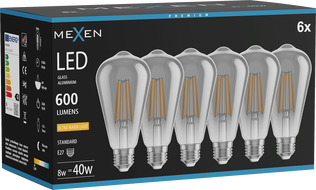 Mexen Vintis 6x LED нажежаема лампа E27, ST64, 8W, Топла - 2200K, 600 lm, опушена