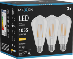 Mexen Vintis 3x LED нажежаема жичка E27, ST64, 8W, Топла - 2700K, 1055 lm, прозрачно