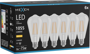 Mexen Vintis 6x LED нажежаема жичка лампа E27, ST64, 8W, Топла - 2700K, 1055 lm, прозрачна
