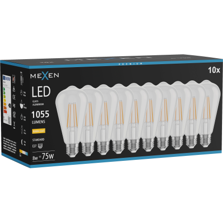 Mexen Vintis 10x LED нажежаема лампа E27, ST64, 8W, Топла - 2700K, 1055 lm, прозрачна