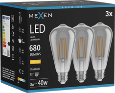 Mexen Vintis 3x LED филаментна крушка E27, ST64, 8W, Топла - 2700K, 680 lm, пушек