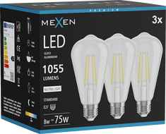 Mexen Vintis 3x LED нажежаема жичка E27, ST64, 8W, неутрална - 4000K, 1055 lm, прозрачно