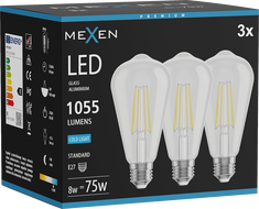 Mexen Vintis 3x LED филамент крушка E27, ST64, 8W, Студена - 6500K, 1055 lm, прозрачна