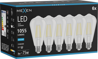 Mexen Vintis 6x LED нажежаема жичка Е27, ST64, 8W, Студена - 6500K, 1055 lm, прозрачен