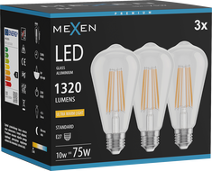 Mexen Vintis 3x LED филамент крушка E27, ST64, 10W, Топла - 2200K, 1320 lm, прозрачна