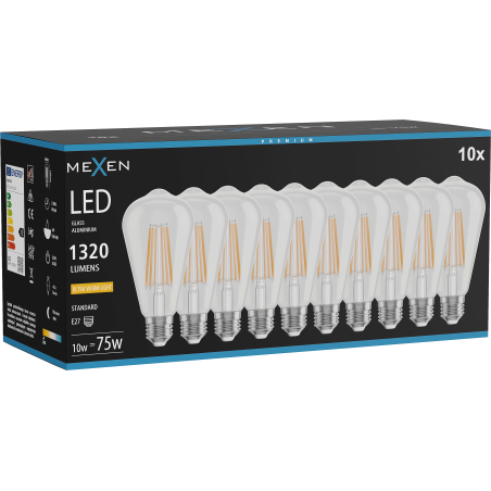 Mexen Vintis 10x LED Едисонова крушка E27, ST64, 10W, Топла светлина - 2200K, 1320 lm,