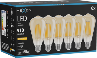 Mexen Vintis 6x LED лампа с нажежаема жичка E27, ST64, 10W, Топла - 2200K, 910 lm, кехлибар
