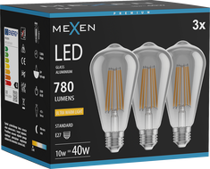 Mexen Vintis 3x Филаментна LED крушка E27, ST64, 10W, Топла - 2200K, 780 lm, опушена