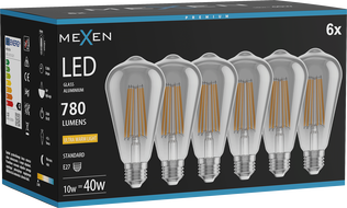 Mexen Vintis 6x LED крушка с жичка E27, ST64, 10W, Топло - 2200K, 780 lm, опушен - L152-E27-1022-70x06