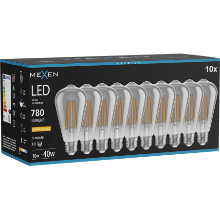 Mexen Vintis 10x LED филтър крушка E27, ST64, 10W, Топла - 2200K, 780 lm, пушек - L152-E27-1022-70x10
