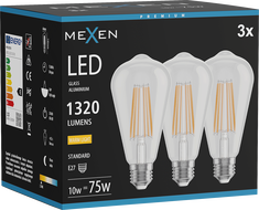 Mexen Vintis 3x LED Filament крушка E27, ST64, 10W, Топла - 2700K, 1320 lm, прозрачен - L152-E27-1027-00x03