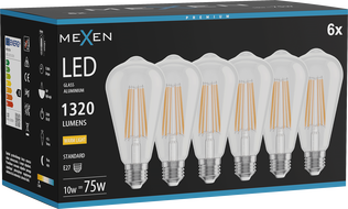 Mexen Vintis 6x LED филамент крушка E27, ST64, 10W, Топла - 2700K, 1320 lm, ясна - L152-E27-1027-00x06