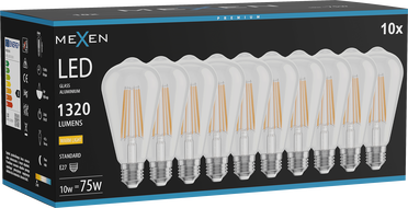 Mexen Vintis 10x LED филаментна крушка E27, ST64, 10W, Топла - 2700K, 1320 lm, прозрачна