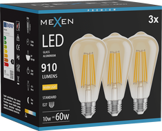 Mexen Vintis 3x LED филамент крушка E27, ST64, 10W, Топла - 2700K, 910 lm, кехлибар