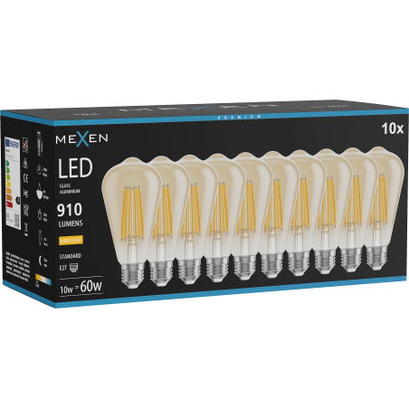 Mexen Vintis 10x LED филаментна крушка E27, ST64, 10W, Топло - 2700K, 910 lm, кехлибар