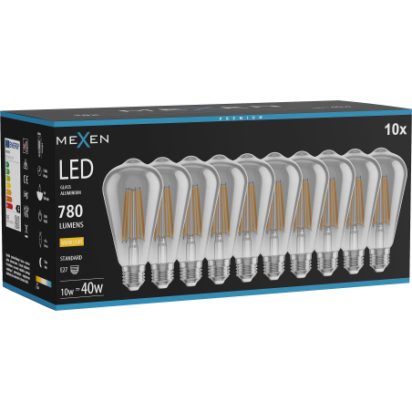 Mexen Vintis 10x LED нажежаема жичка, E27, ST64, 10W, Топло - 2700K, 780 lm, опушено стъкло