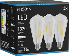 Mexen Vintis 3x LED филaментна крушка E27, ST64, 10W, Неутрална - 4000K, 1320 lm, прозрачна