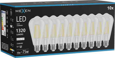 Mexen Vintis 10x LED нажежаема жичка крушка E27, ST64, 10W, Неутрална - 4000K, 1320 lm,