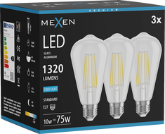 Mexen Vintis 3x LED филаментна крушка E27, ST64, 10W, Студено - 6500K, 1320 lm, прозрачно -