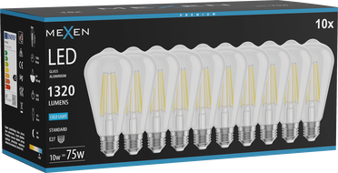 Mexen Vintis 10x LED филамент крушка E27, ST64, 10W, Студена - 6500K, 1320 lm, прозрачна -