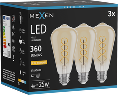 Mexen Vintis 3x LED крушка с нажежаема спирала E27, ST64, 4W, Топла - 2200K, 360 lm,