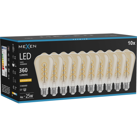 Mexen Vintis 10x LED крушка с нажежаема жичка спирала E27, ST64, 4W, Топла - 2200K, 360 lm,
