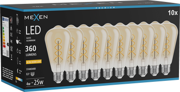 Mexen Vintis 10x LED крушка с нажежаема жичка спирала E27, ST64, 4W, Топла - 2200K, 360 lm,