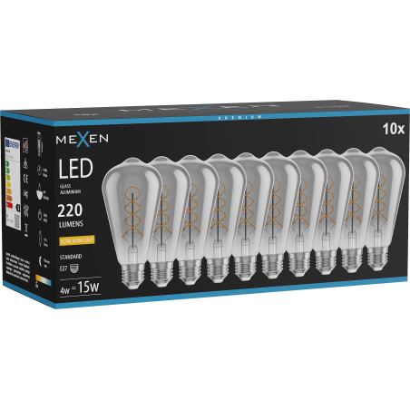 Mexen Vintis 10x LED крушка с нажежаема спирала E27, ST64, 4W, Топла - 2200K, 220 lm, опушен