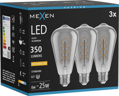 Mexen Vintis 3x спирална LED крушка с филамент E27, ST64, 6W, Топла - 2200K, 350 lm, опушено
