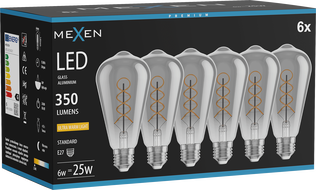 Mexen Vintis 6x LED лампа спирална нишка E27, ST64, 6W, Топла - 2200K, 350 lm, пушек
