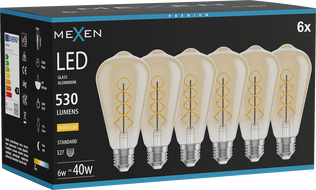 Mexen Vintis 6x LED крушка с нажежаема спирала, E27, ST64, 6W, Топла - 2700K, 530 lm,