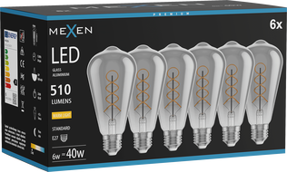 Mexen Vintis 6x Крушка с нажежаем конец Е27, ST64, 6W, Топла - 2700K, 510 lm, димна