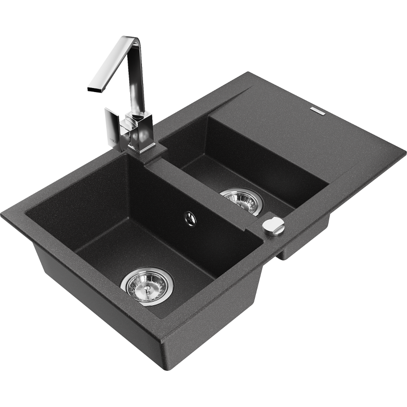 Mexen Gaspar гранитна мивка с 1,5 корита с отцедник и кухненски смесител Rita,