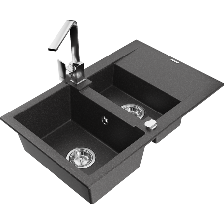 Mexen Gaspar гранитна мивка с 1,5 корита с отцедник и кухненски смесител Rita,