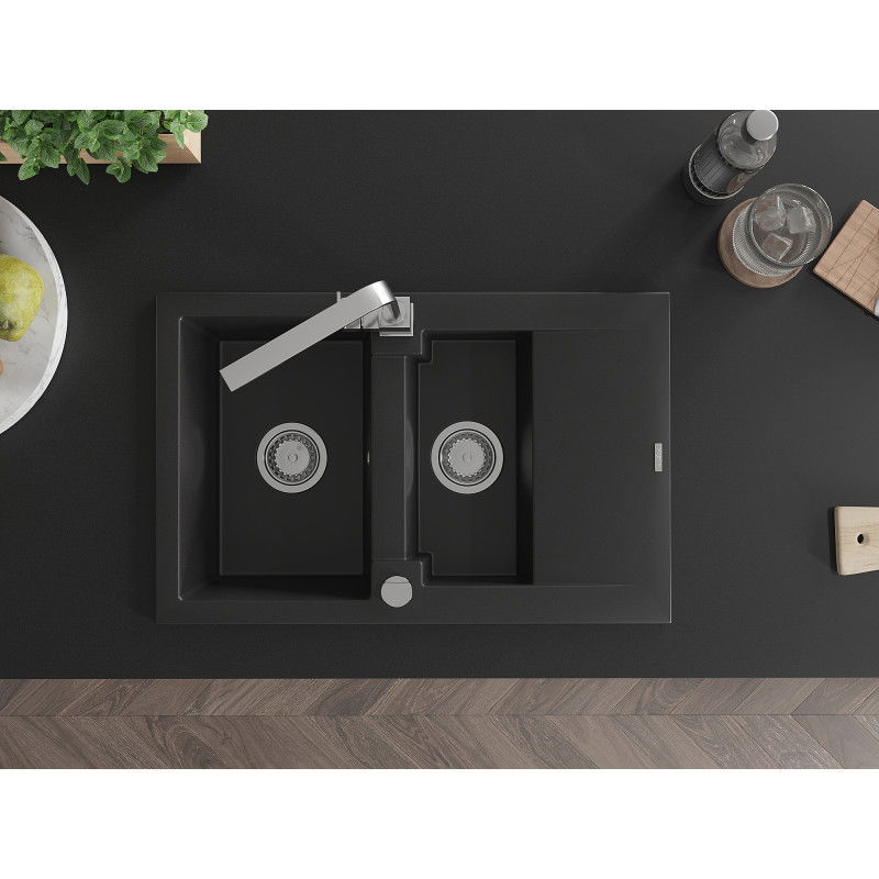 Mexen Gaspar гранитна мивка 1,5-камерна с отцедник и кухненски смесител Rita, черна - 6507-77-670300-00