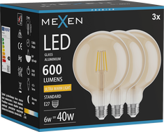 Mexen Vintis 3x LED филамент крушка E27, G125, 6W, Топла - 2200K, 600 lm, амбър - L158-E27-0622-50x03