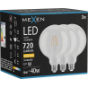 Mexen Vintis 3x LED лампа с нажежаема жичка E27, G125, 6W, Топла - 2700K, 720 lm, прозрачна