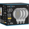 Mexen Vintis 3x LED филаментна крушка E27, G125, 6W, Топла - 2700K, 510 lm, опушена