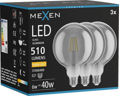 Mexen Vintis 3x LED филаментна крушка E27, G125, 6W, Топла - 2700K, 510 lm, опушена
