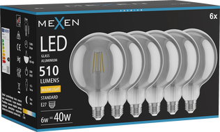 Mexen Vintis 6x LED влакнеста крушка E27, G125, 6W, Топла - 2700K, 510 lm, пушек - L158-E27-0627-70x06