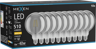 Mexen Vintis 10x LED нажежаема лампа с нажежаема нишка E27, G125, 6W, Топла - 2700K, 510 lm,