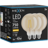 Mexen Vintis 3x LED филамент крушка E27, G125, 8W, Топла - 2700K, 750 lm, кехлибар