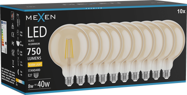 Mexen Vintis 10x LED филтърна крушка E27, G125, 8W, Топла - 2700K, 750 lm, кехлибар