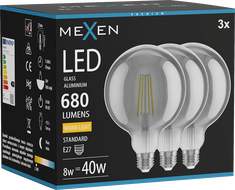 Mexen Vintis 3x LED нажежаема жичка крушка E27, G125, 8W, Топла - 2700K, 680 lm, опушен